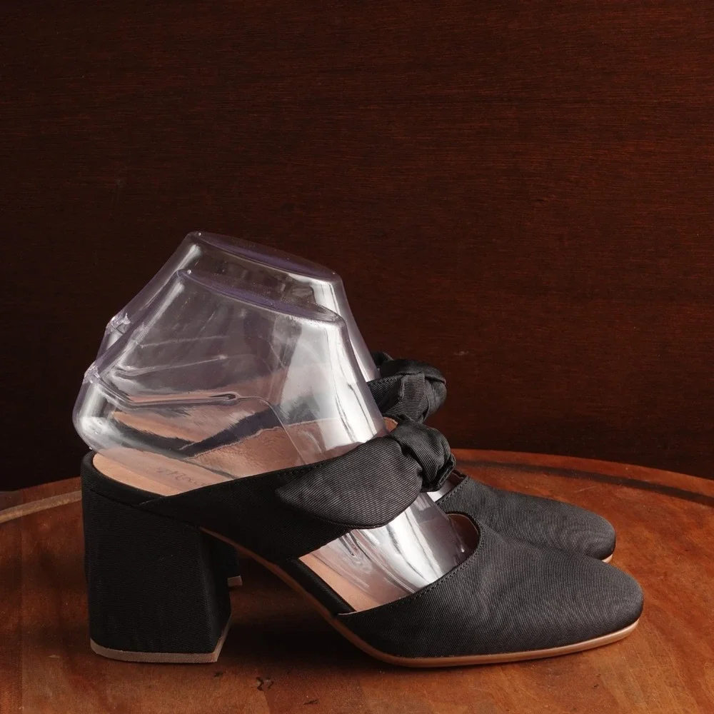 Madewell Heels Womens SZ 7 BLK Zoe Bow Mule Preppy Feminine Neutral Casual Shoes